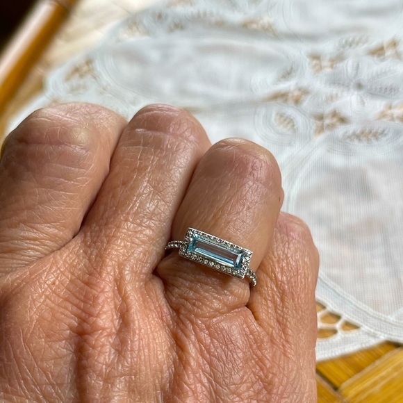 925 sterling silver blue topaz ring w/CZs - Picture 6 of 10